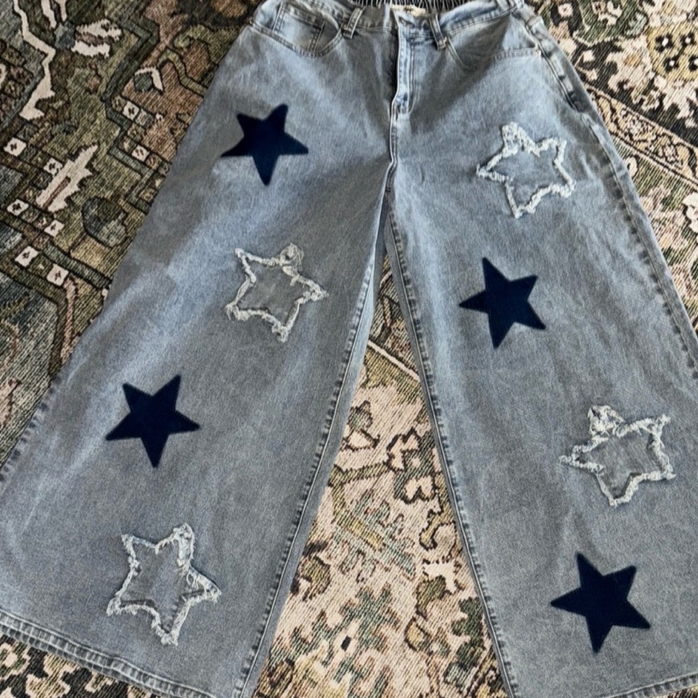 New Blue Velvet Women's Large 12/14 Ultra Flare Wide Leg Jeans Blue Star 90’s - Picture 2 of 12